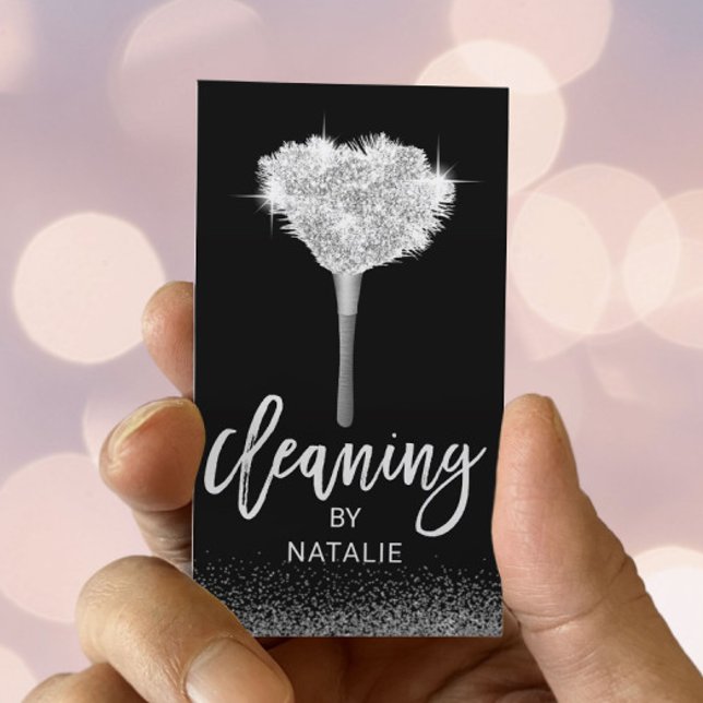 Tarjeta De Visita Limpieza de casa Moderno Funda de plumas de plata (Subido por el creador)