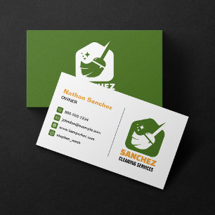 Tarjeta De Visita Limpieza de Casa Naranja Verde Oficina Escuela Lim