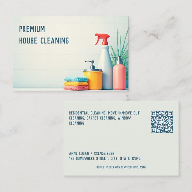 Tarjeta De Visita Limpieza de casa personalizado QR (Anverso / Reverso)