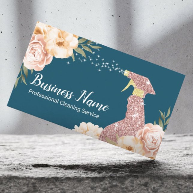 Tarjeta De Visita Limpieza de casa Rosa Oro spray Floral moderno Ver (Subido por el creador)