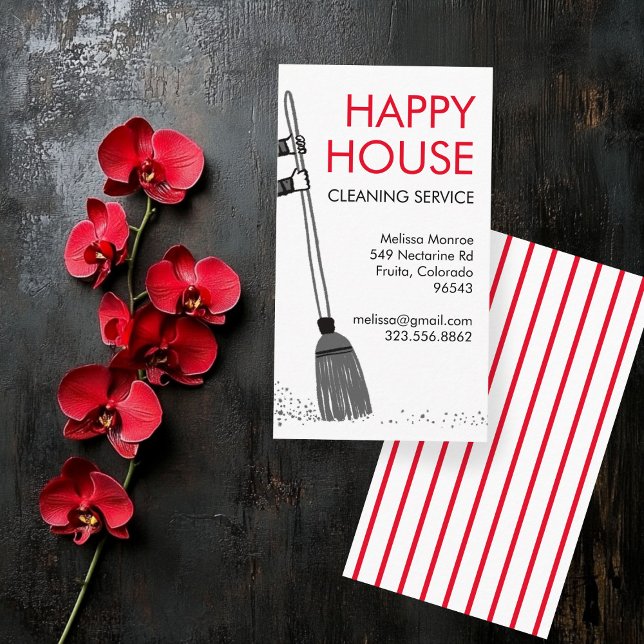 Tarjeta De Visita Limpieza de casa Servicios para el hogar Suministr (House Cleaning Home Services Janitorial Supplies Sweep Broom Business Card
)