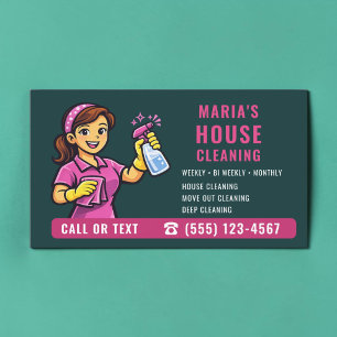 Tarjeta De Visita Limpieza de Casa Verde Teal Rosa 