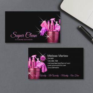 Tarjeta De Visita Limpieza de casas comerciales femenina rosa Servic