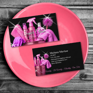 Tarjeta De Visita Limpieza de casas comerciales femeninas de rosa Se