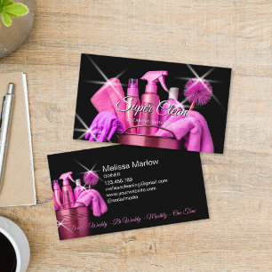 Tarjeta De Visita Limpieza de casas comerciales femeninas de rosa Se