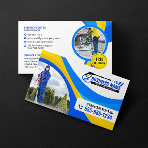 Tarjeta De Visita Limpieza de Casas con Lavado a Presión Azul Amaril
