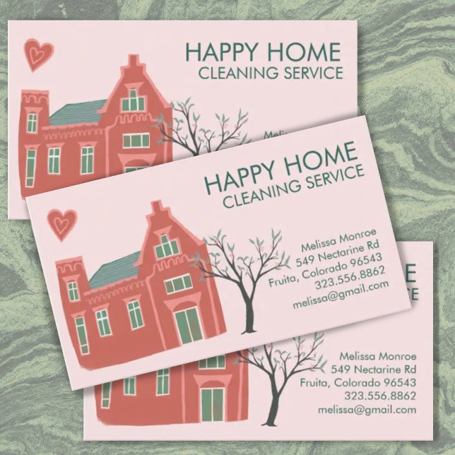Tarjeta De Visita Limpieza de casas Servicios de casa Encantador Ver (Cute house hand-drawn illustration decorates this custom business card. Add your text, change colors)