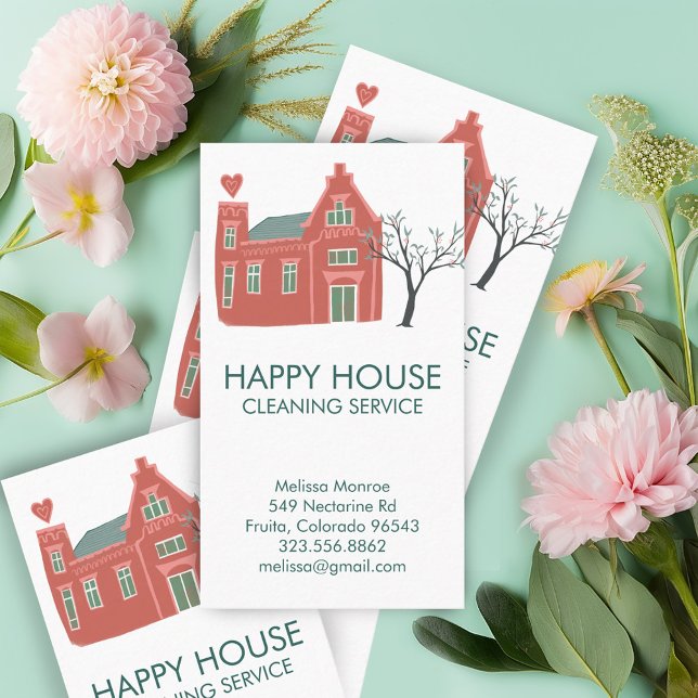 Tarjeta De Visita Limpieza de casas Servicios de casa Encantador Ver (House Cleaning Home Services Charming Pink Green Business Custom Card
)
