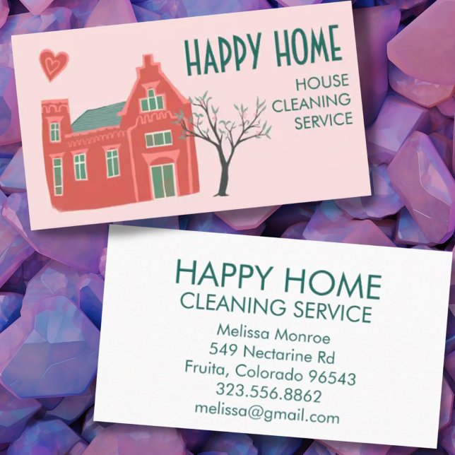 Tarjeta De Visita Limpieza de casas Servicios de casa Encantador Ver (Cute house double-sided custom cleaning service business card design)