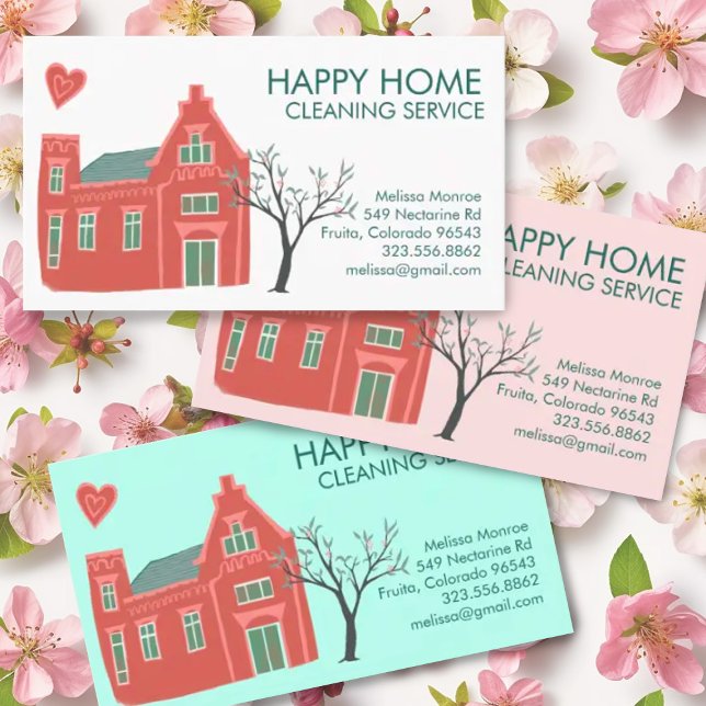 Tarjeta De Visita Limpieza de casas Servicios de casa Encantador Ver (Cute house hand-drawn illustration decorates this custom business card. Add your text, change colors)