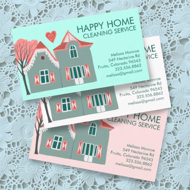 Tarjeta De Visita Limpieza de casas Servicios de casa Encantador Ver (Cute house custom business cards for housecleaners, maids, janitorial services)