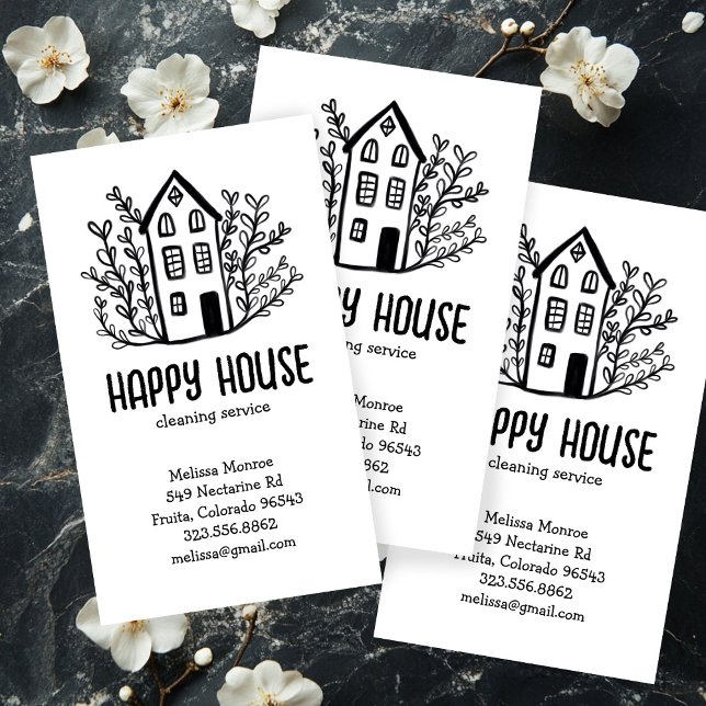 Tarjeta De Visita Limpieza de casas Servicios de limpieza de casas c (House Cleaning Home Services Charming Hand Drawn Business Card
)