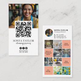 Tarjeta De Visita Limpieza de Collage de fotos con código QR moderno