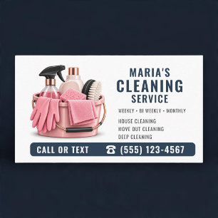 Tarjeta De Visita Limpieza de Hogar Rosa Azul Marino Profesional