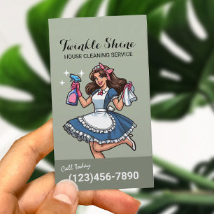 Tarjeta De Visita Limpieza de Hogar Servicio de Empleada Verde Salvi