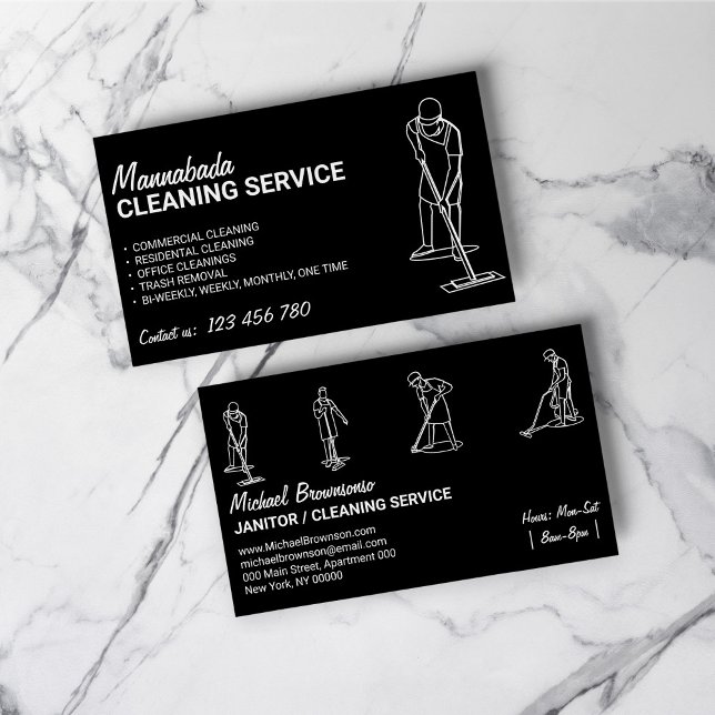 Tarjeta De Visita Limpieza de la Casa Blanca Negra Hombres Janitoria (Black White House Cleaning Men Janitorial Business Card)
