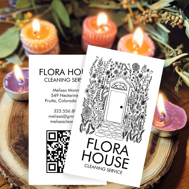 Tarjeta De Visita Limpieza de la casa de la puerta delantera Jardín  (FRONT DOOR House Cleaning Yardwork Garden QR Code Business Card
)