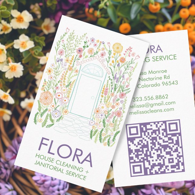 Tarjeta De Visita Limpieza de la casa de la puerta delantera Jardín  (FRONT DOOR House Cleaning Yardwork Garden QR Code Business Card
)