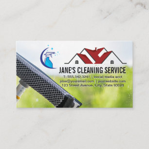 Tarjeta De Visita Limpieza de la casa   Squeegee   Spray de frasco