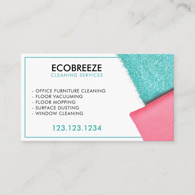 Tarjeta De Visita Limpieza de la oficina de la chispa turquesa brill (Anverso)