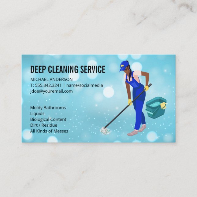 Tarjeta De Visita Limpieza de Lady Mopping | Iconos de servicios de  (Anverso)