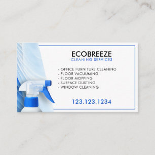 Tarjeta De Visita Limpieza de oficina moderna en blanco y azul