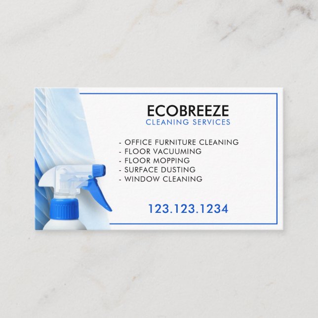 Tarjeta De Visita Limpieza de oficina moderna en blanco y azul (Anverso)