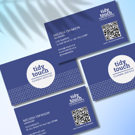 Tarjeta De Visita Limpieza de puntos clásicos de polka azul blanco