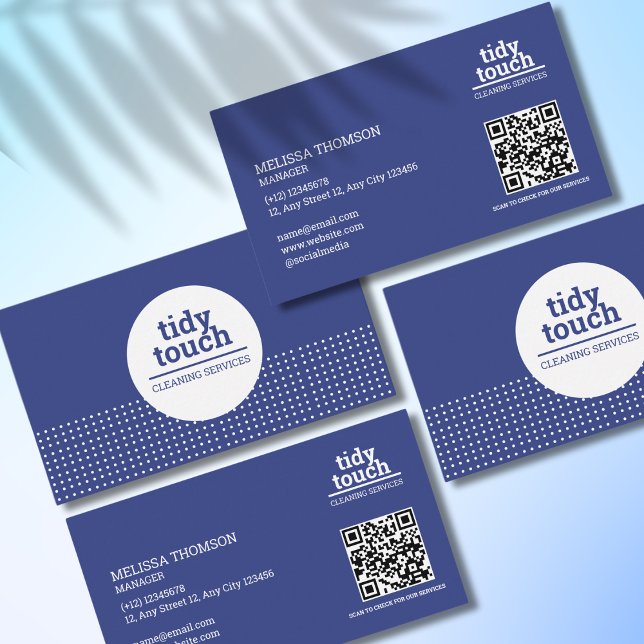 Tarjeta De Visita Limpieza de puntos clásicos de polka azul blanco (Subido por el creador)