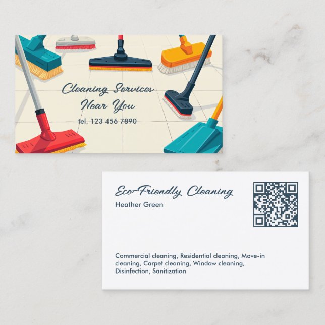 Tarjeta De Visita Limpieza de QR personalizado (Anverso / Reverso)