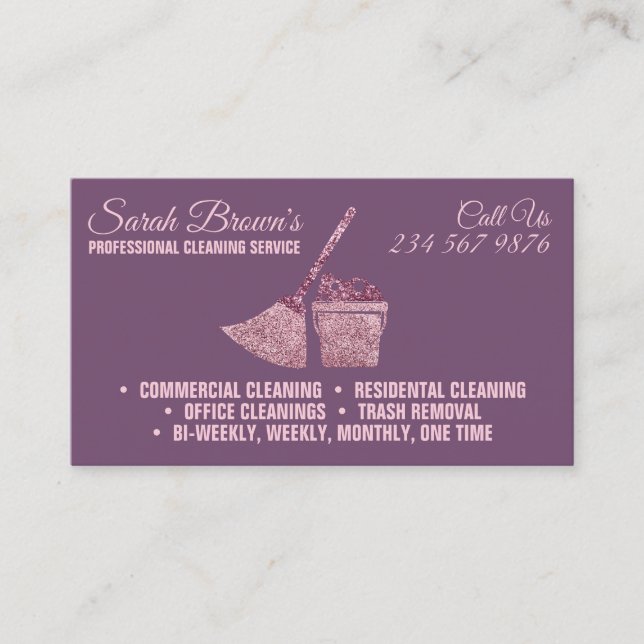 Tarjeta De Visita Limpieza de tonos morados chispa de porquería (Anverso)
