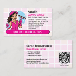 Tarjeta De Visita Limpieza de ventanas con escobilla rosa QR chica d