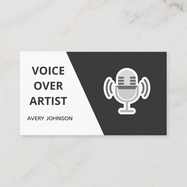 Tarjeta De Visita Limpieza de Voice Over Artists Black White y Gray  (Anverso)