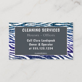 Tarjeta De Visita Limpieza del Purpurina de impresión de cebra azul 