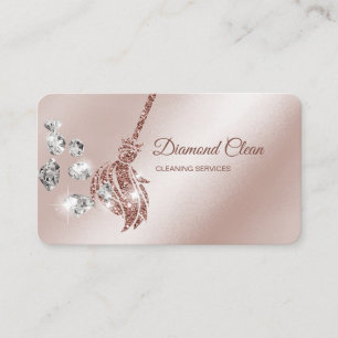 Tarjeta De Visita Limpieza doméstica con diamantes de oro rosado