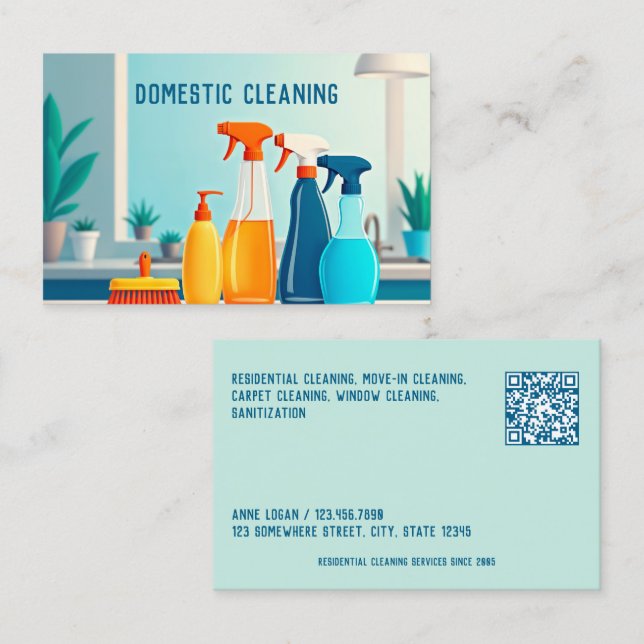 Tarjeta De Visita Limpieza doméstica escaneable (Anverso / Reverso)