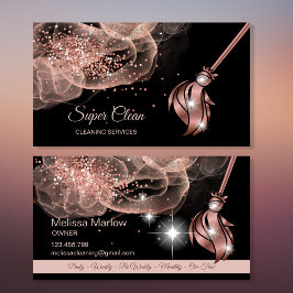 Tarjeta De Visita Limpieza doméstica rosa espumoso de oro