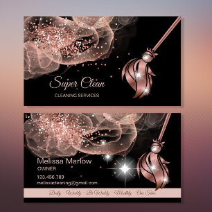 Tarjeta De Visita Limpieza doméstica rosa espumoso de oro