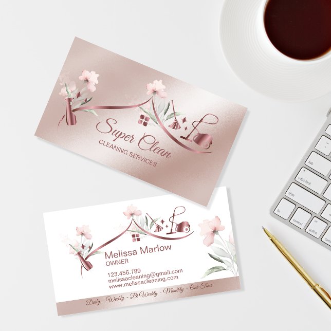 Tarjeta De Visita Limpieza doméstica rosa espumoso floral (Subido por el creador)