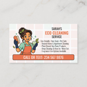 Tarjeta De Visita Limpieza ecológica QR Cartoon Natural Maid