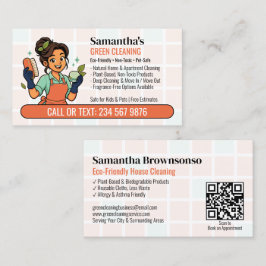 Tarjeta De Visita Limpieza ecológica verde QR Cartoon Natural Mai