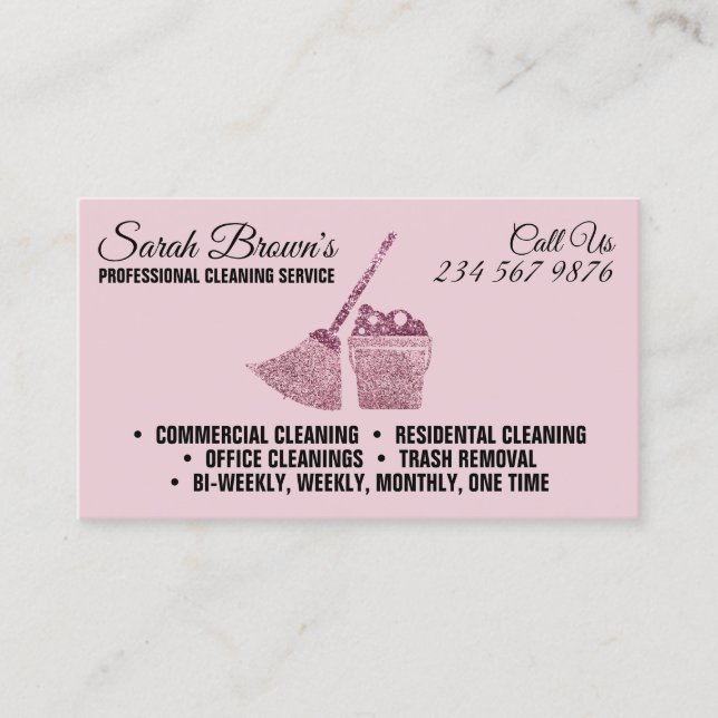 Tarjeta De Visita Limpieza elegante doncella Janitorial chispeante (Anverso)