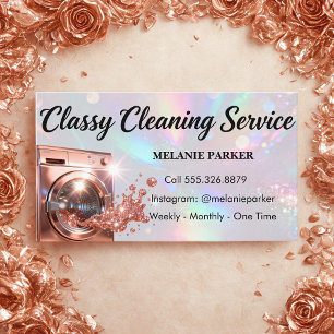 Tarjeta De Visita Limpieza Holográfica Rose Gold Laundy