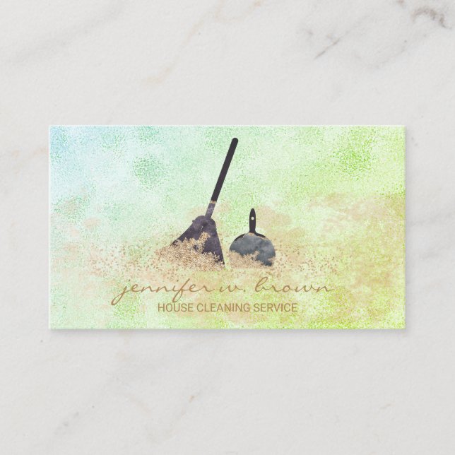 Tarjeta De Visita Limpieza Janitorial Green Sparkle (Anverso)