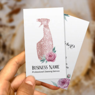 Tarjeta De Visita Limpieza moderna de botellas de Rosa floral de oro