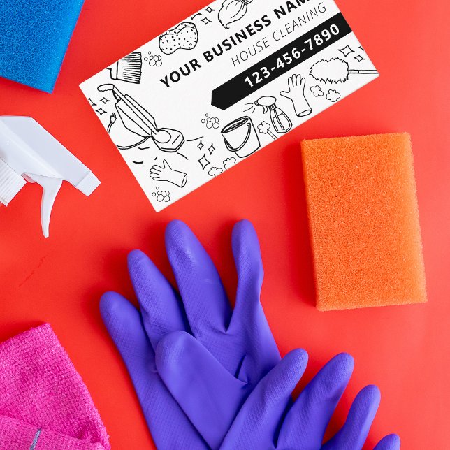 Tarjeta De Visita Limpieza moderna de casas Manejo de casa Janitoria (Modern House Cleaning Housekeeping Janitorial Business Card)