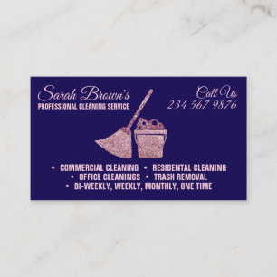 Tarjeta De Visita Limpieza Navy Maid Janitorial rosa brillante
