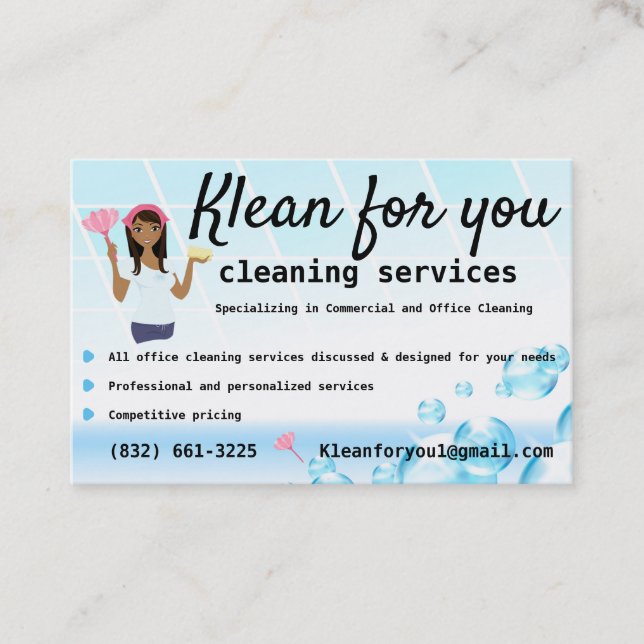 Tarjeta De Visita Limpieza Para Tu Compañía De Bóbulos Blancos (Anverso)