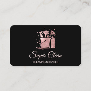 Tarjeta De Visita Limpieza profesional de casas Rose Gold Glitter B