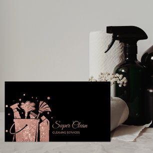 Tarjeta De Visita Limpieza profesional de casas Rose Gold Glitter B